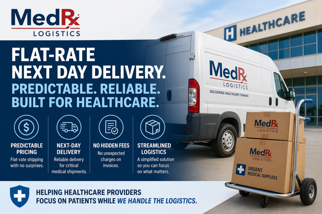 Flat-rate next-day healthcare delivery logistics by MedRX Logistics