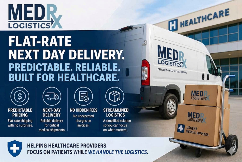 Flat-rate next-day healthcare delivery logistics by MedRX Logistics