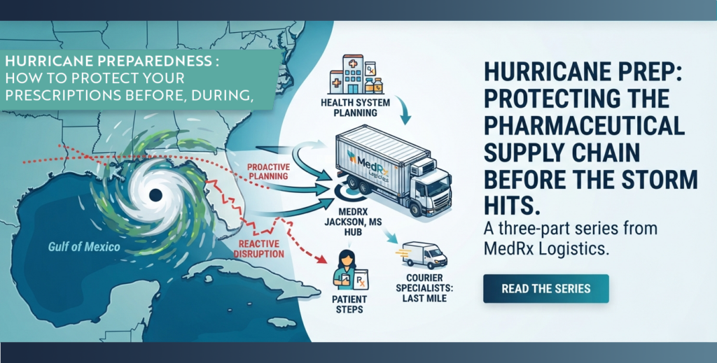 Patient packing prescription medications into a waterproof emergency kit before a hurricane