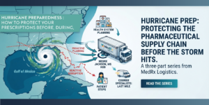 Patient packing prescription medications into a waterproof emergency kit before a hurricane